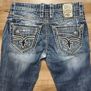 Rock Revival‎ Jeans Mens 33 Jasper  Slim Straight Thrashed Destroyed Whiskering
